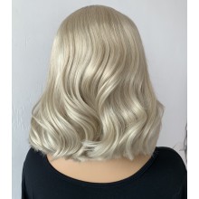 European hair 12inch dark roots silver color wave bob 13*4 lace front wig--BYC689