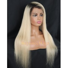 Brazilian human hair ombre blonde silky straight Gluless full lace wig--BYC231