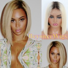Glueless lace front human hair Beyonce ombre blonde blunt cut bob--BYC678