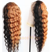 Brazilian human hair Pre plucked blonde loose curl 360 lace wig--BYC996