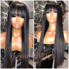 Brazilian human hair 13X6 lace front silk straight bang wig--BYC573