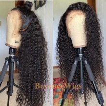 Brazilian human hair Pre plucked bleached kinky curl 13X6 lace front wig--BYC575