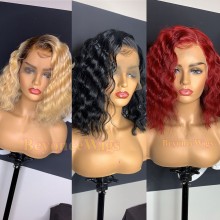 Glueless lace front human hair colored curly bob--BYC560