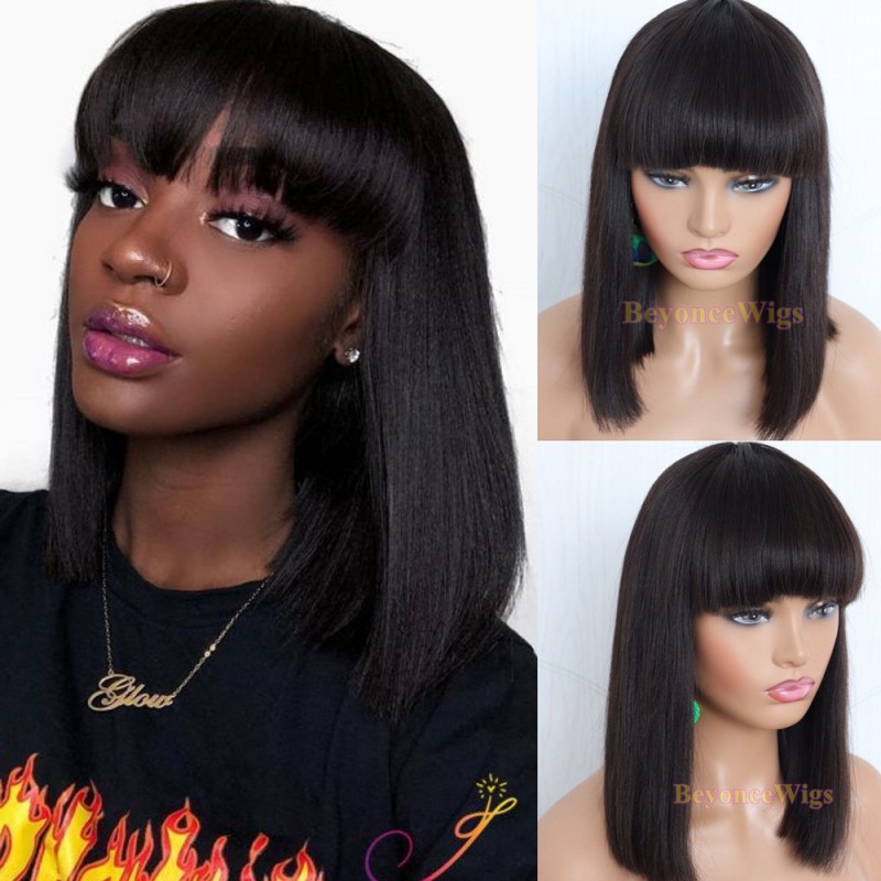 10A grade 13*6 lace blunt cut bang bob wig--BYC548