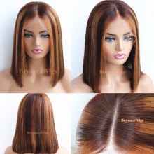 Pre plucked bleached coarse yaki brown color highlights blunt cut bob--BYC547