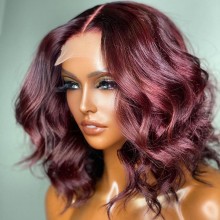 100% human hair 5*5 HD closure burgundy wave bob wig--BHD111