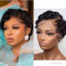 brazilian virgin human hair 6" lace front parting pixie cut short curly  bob--BYC671