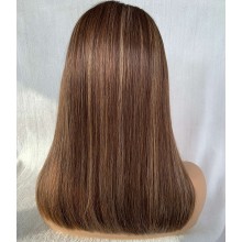 Human hair 16" blonde highlights color middle parting blunt cut bob T part wig--TS16
